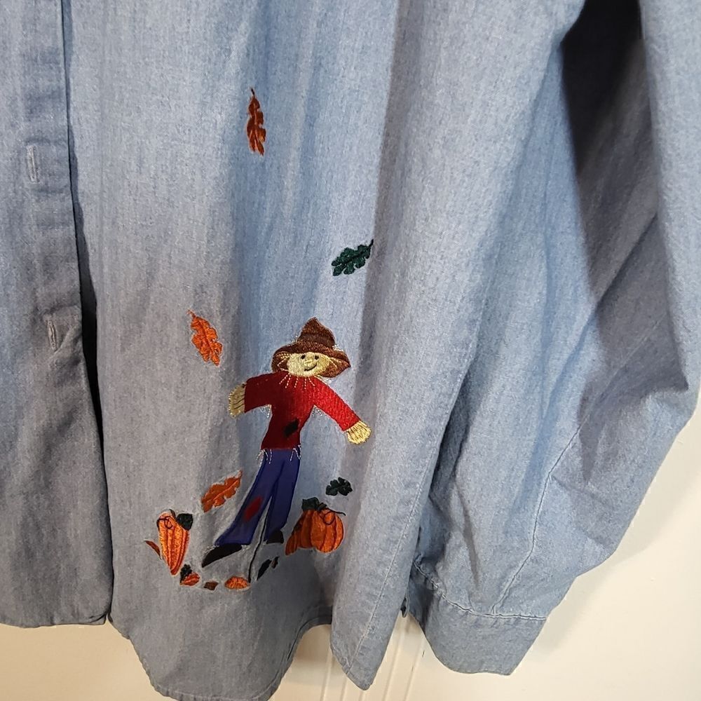 Bechamel Denim Embroidered Button Down Blouse - Picture 7 of 10